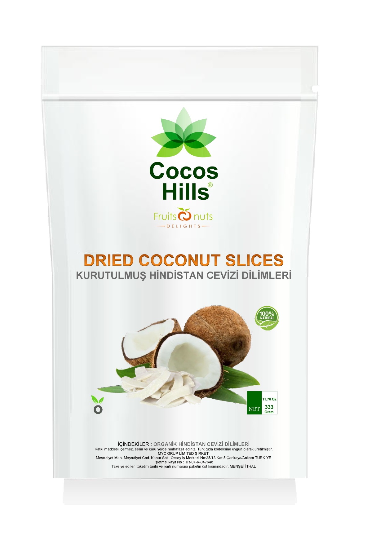 Cocos Hills Dried Coconut Slices Kurutulmuş Hindistan Cevizi Dilimleri 333 gram
