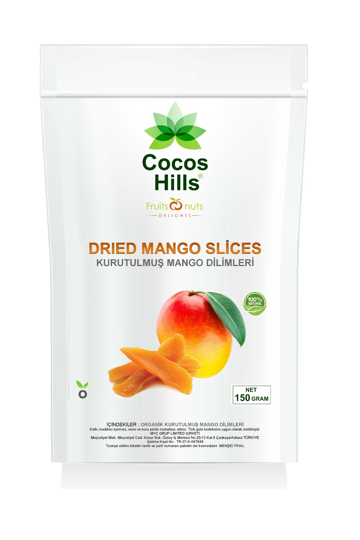 Cocos Hills Dried Mango Slices Kurutulmuş Mango Dilimleri 150 gram