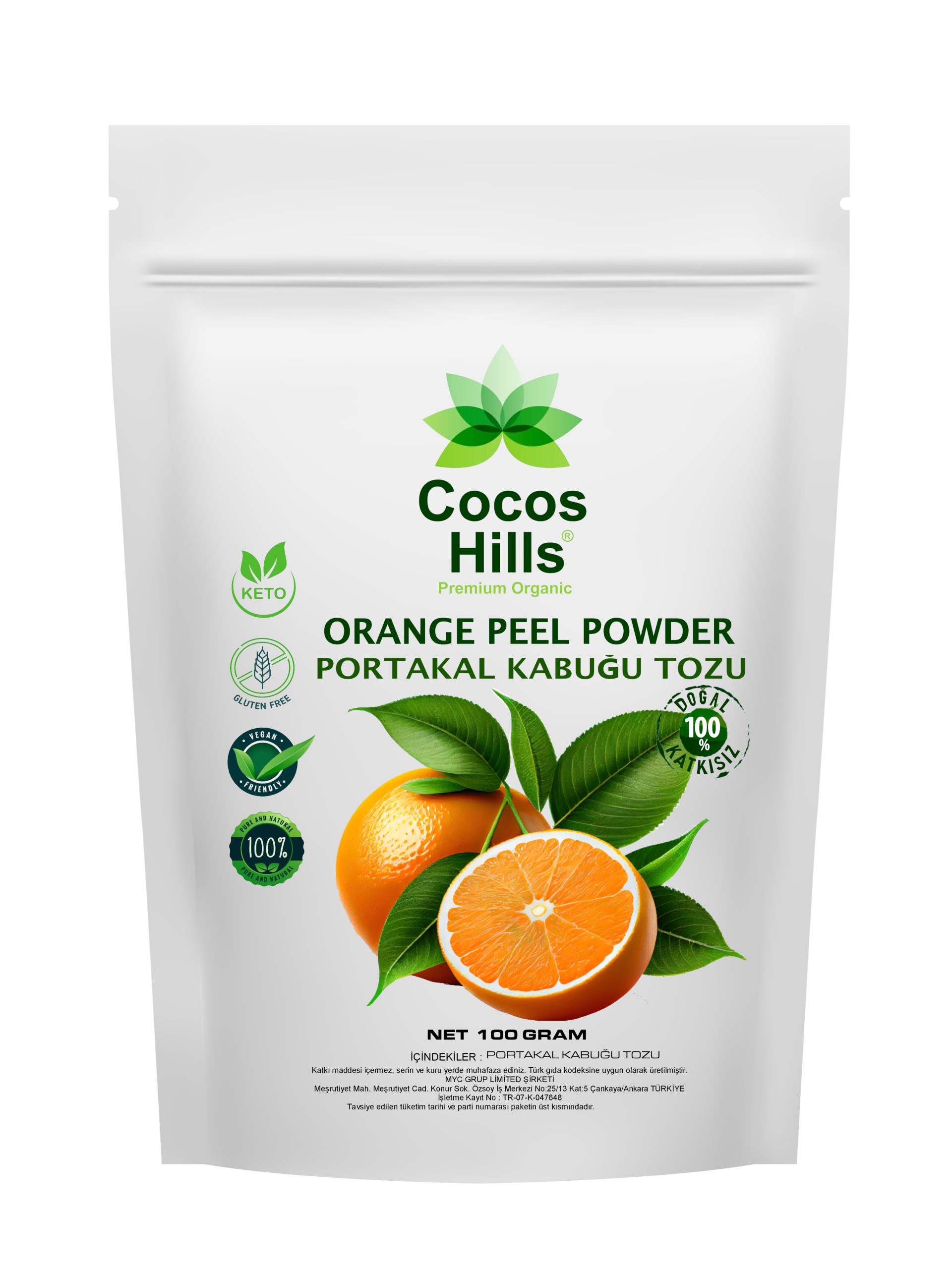 Cocos Hills Orange Peel Powder Pure Portakal Kabuğu Tozu Katkısız 100 gram